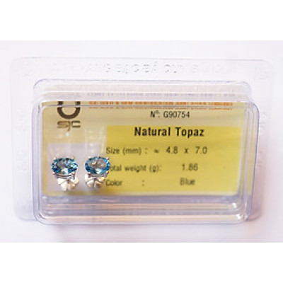 Bông Tai Topaz Hoàng Ngọc Mài Giác Oval 5 x 7mm Kiểm Định