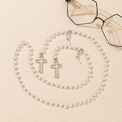 Glasses chain dây đeo gọng kính ngọc trai chữ thập sáng tạo độc đáo Âu Mỹ fashion hot trend dây đeo airpod khẩu trang mask strap holding