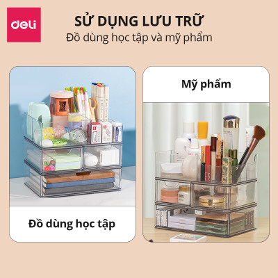Khay Đựng Đồ Đa Năng Để Bàn Deli - Hộp Đựng Đồ Dùng Học Tập Văn Phòng Phẩm Trong Suốt - Nhiều Ngăn Có Nắp Đậy