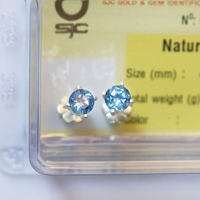Bông Tai Topaz Hoàng Ngọc Mài Giác Tròn 5mm Kiểm Định