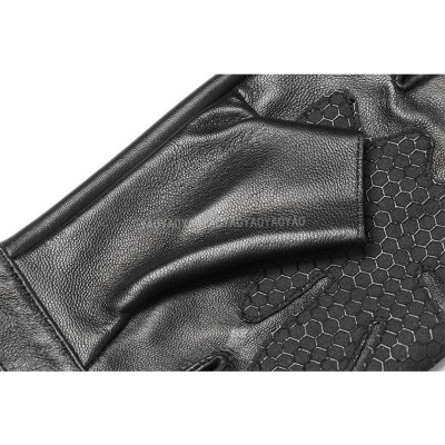 Găng tay nam hở ngón chống trơn BHYST55 Găng tay phượt lót lông, da cừu thật. thoái mái lái xe.