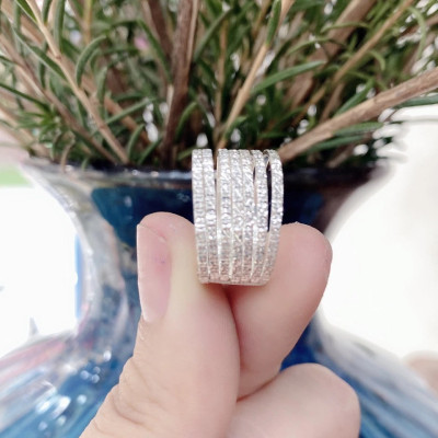 Nhẫn Nữ Bạc 925 Nhẫn Tuần Kiểu Phay Máy 3D Sáng Đẹp Bạc Hiểu Minh NU486