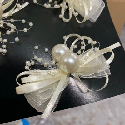 Bộ 3 cặp tóc hạt trai duy băng trắng kem phụ kiện cưới Giang sp002448