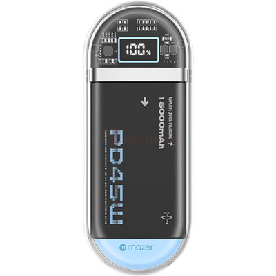 Sạc dự phòng Mazer PowerCharge Link 1545 2Type-C 1USB 15000mAh PD45W M-PC45LINK1545 - Hàng chính hãng