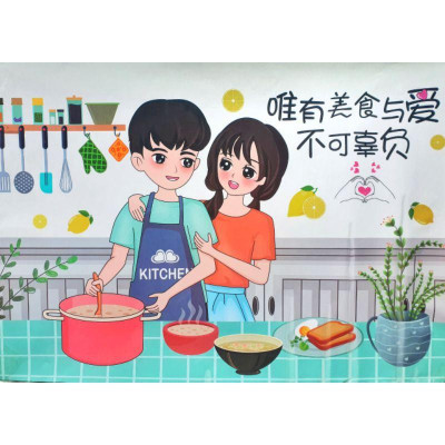 Giấy Dán Tường Nhà Bếp Cách Nhiệt Chống Dầu Mỡ, Chịu Nhiệt - Decal Dán Bếp Họa Tiết 3D (90x60cm)