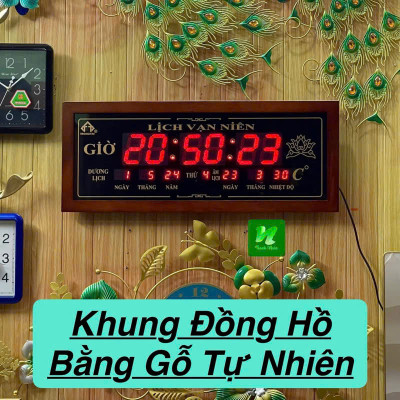 Đồng hồ LED LỊCH VẠN NIÊN khung gỗ  size 72x5x30cm đẹp sang trọng