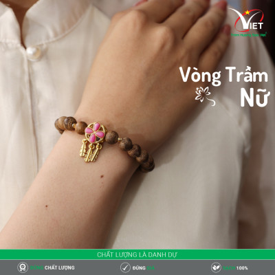 Vòng Trầm Nữ Thiên Nhiên - Đính Hoa Vàng Tĩnh Điện - Thanh Lịch