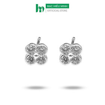 Bông Tai Khuyên Tai Bạc 925 Hình Hoa 4 Cánh Đính Đá Trắng BẠC HIỂU MINH HT364