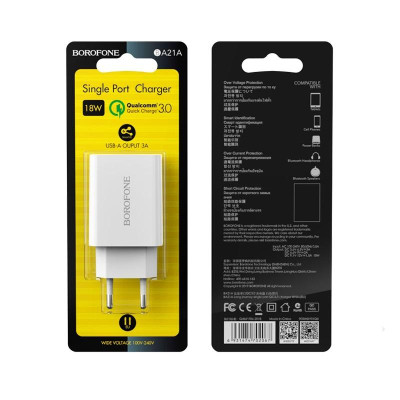 Cốc sạc nhanh Borofone 18w BA21A cổng USB - Hàng chính hãng