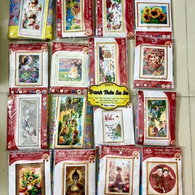 Tranh thêu kín quan âm tống tử vs8206, kích thước 60 x 90 cm