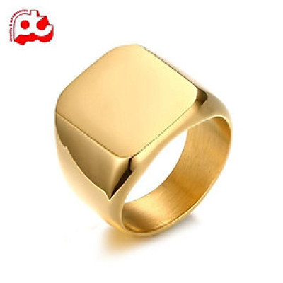 Nhẫn nam nữ titan rẻ  kiểu mặt trơn vuông to cao cấp thép không gỉ trangsucpt màu mạ vàng PTNNA24 3T