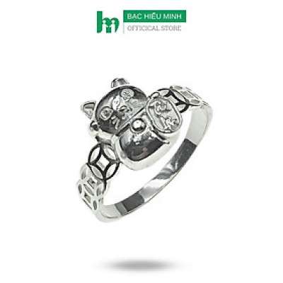 Nhẫn Nữ Bạc Ta Mèo Thần Tài Kim Tiền Chữ Tài Lộc Bạc Hiểu Minh NU499