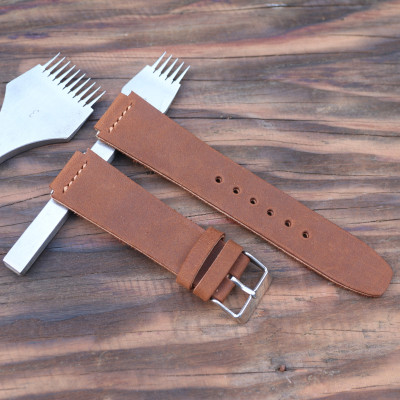 Dây Da Thật Thay Thế Dành Cho Đồng Hồ Casio AE1200 Da Sáp Nâu Sậm Handmade