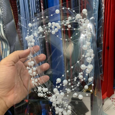 Cài tóc cô dâu hoa voan hạt trai vòng phụ kiện cưới Giang