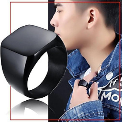 Nhẫn nam titan thời trang mặt trơn vuông to inox cao cấp thép không gỉ trangsucpt màu mạ đen PTNNA25