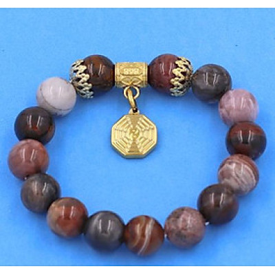 Chuỗi tay Gỗ Hóa Thạch size 12 ly - Vòng tay Bát Quái vàng VGHTBQHKV12 - hợp tất cả các mệnh