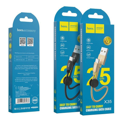 Cáp Sạc Nhanh Micro-USB Hoco X35 Ngắn 25CM - Cho Android, Samsung, Xiaomi, Oppo,... - Hàng Chính Hãng