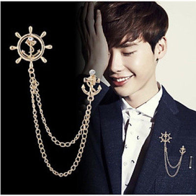 Ghim cài áo vest nam nữ 2021 bánh lái tàu và mỏ neo Giangpkc