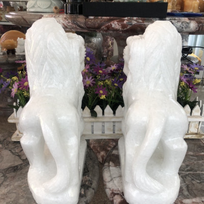 Cặp Sư Tử phong thủy đá cẩm thạch trắng - Cao 30 cm