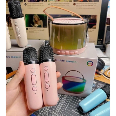 Loa Bluetooth Mini Karaoke Không Dây, Kèm 2 Mic, Âm Thanh Sống Động, Đèn LED 16 Màu - HÀNG CHÍNH HÃNG MINIIN