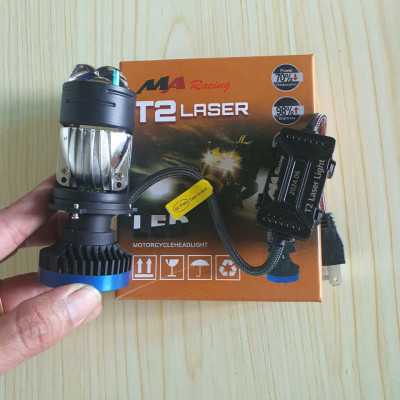 Đèn Pha Bi Led T2 Laser MA Racing bản mới 2024 80W có trợ pha laser tâm vàng sáng mạnh