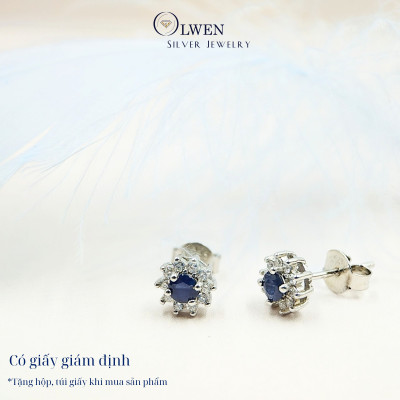 Đôi Bông Tai Nữ Bạc 925 Olwen Đính Đá Phong Thủy Sapphire