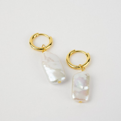 Bông Tai Ngọc Trai FW Baroque UK Style (Rectangle Link Pearl) - MOOON Jewelry