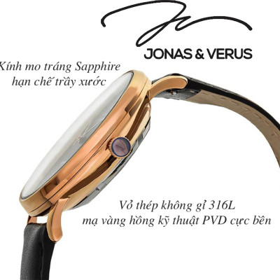 Đồng hồ đeo tay Nam hiệu JONAS & VERUS Y01562-A0.PPBLB, Máy Cơ (Automatic), Kính Sapphire chống trầy xước, Dây da Italy