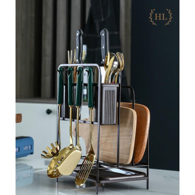 GIÁ KỆ ĐỂ DAO THỚT SƠN TĨNH ĐIỆN CARBON ĐEN CÓ ÔNG CẮM ĐŨA CAO CẤP