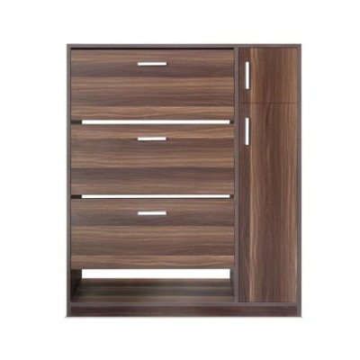 Tủ Giày Hiện Đại Màu Trắng - Nâu Sẩm , Gồm 3 Ngăn Để Giày Có Cánh Lật, 1 Ngăn Để Dép