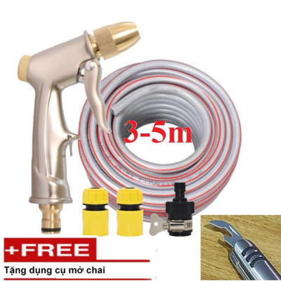 Bộ dây vòi xịt nước rửa xe, tưới cây .tăng áp 3 lần,loại 3m,5m 206701-1đầu đồng,cút,nối nhựa đen+ tặng mở chai 