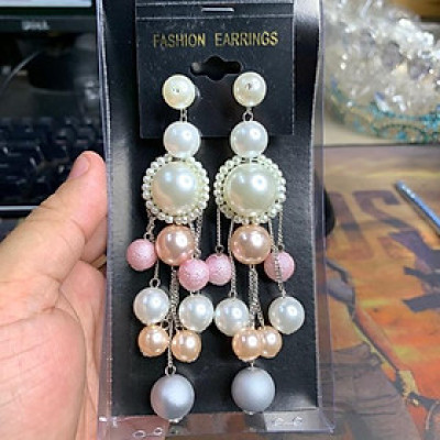 Bông tai thời trang hạt trai nhiều màu sản phẩm thủ công không đụng hàng