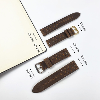 [Da thật] Dây đồng hồ handmade da bò sáp AL116 (Nâu) (Kèm hộp + phụ kiện) Size 20/Size 22 - 100% da bò thật