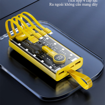 Sạc Dự Phòng trong suốt 30000mAh - sạc siêu nhanh, tích hợp 4 cáp, 2 cổng usb, sạc cùng lúc nhiều điện thoại - Hàng chính hãng
