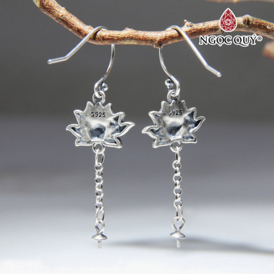 Bông tai bạc hoa sen gắn hạt treo (móc treo) - Ngọc Quý Gemstones