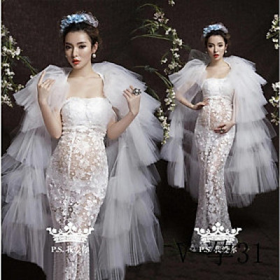 Đầm bầu kèm áo choàng voan kiểu dáng mới chụp hình sang sịn Giangpkc