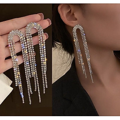 Earring Bông tai nữ dáng sợi dài đính đá