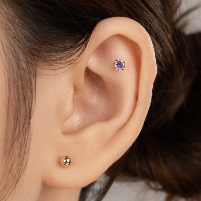 Khuyên Tai Vàng 14KY Pink Aurora CZ (V0185) - MOON Jewelry