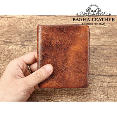 Ví Đứng Nam Da Bò Cao Cấp BHM1249 Mềm Mại - Bền Bỉ, Chống Xước - Chống Nhăn Tốt, Thiết Kế Cổ Điển, Dáng Đứng - Gập 2, Ngăn Đựng Tiền Có Khóa Kéo, Nhiều Ngăn Để Giấy Tờ Tiện Dụng