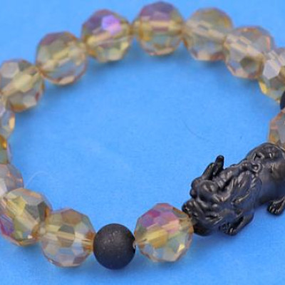 Vòng tay Tỳ Hưu Inox 2 Bi Mix Pha Lê Cắt Giác Nâu 10 ly VFLGNTHEHB10 - Vòng tay thời trang phong thủy