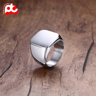 Nhẫn titan thép không gỉ nam titan cao cấp rẻ đẹp mặt trơn vuông to trangsucpt màu trắng PTNNA23