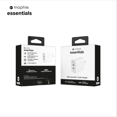 Củ sạc nhanh Mophie Essential 45W 2 Cổng GaN, công suất tối đa 45W - Hàng chính hãng