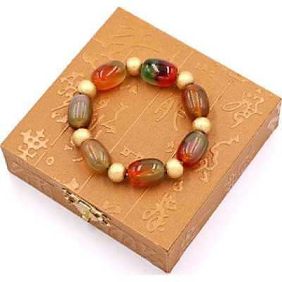 Chuỗi đeo tay - thạch anh xanh cam bầu 17mm VTAXCBLHVT1 - kèm hộp gỗ - hợp mệnh Hỏa, mệnh Thổ