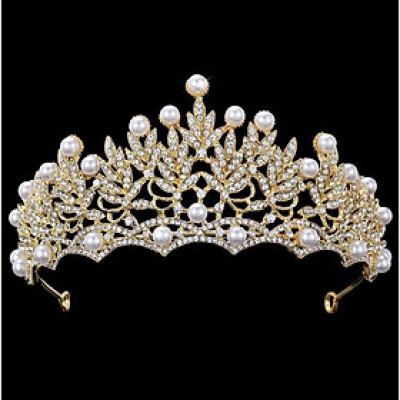 Vương miện cô dâu đính đá hạt trai Giangpkc 5-2022- ánh vàng