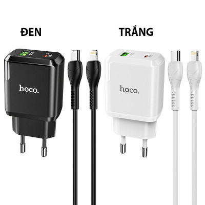 Củ sạc nhanh Hoco N5 (QC, PD 20W) cho android,iphone - chất liệu PC chống cháy - Phích cắm EU ( chân tròn) - Hàng chính hãng