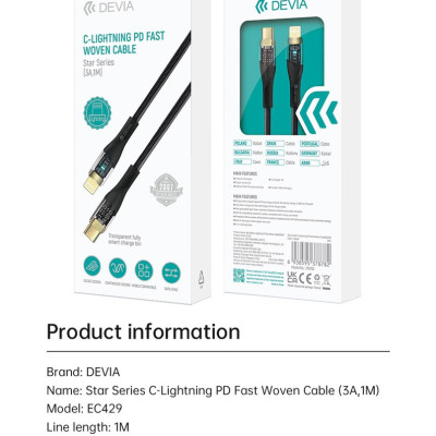 Dây cáp sạc Devia Star Woven  PD  dây dù 100cm- Hàng chính hãng
