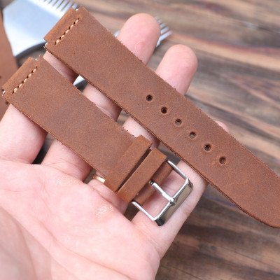 Dây Da Thật Thay Thế Dành Cho Đồng Hồ Casio AE1200 Da Sáp Nâu Sậm Handmade