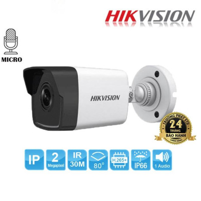 Camera IP Hikvision  Trụ 2MP DS-2CD1023G0-IUF tiêu chuẩn ngoài trời IP67, tích hợp mic trên camera - Hàng Chính Hãng 