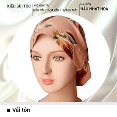 [KIỂU BÚI TÓC-NÂU NHẠT HOA] Nón hóa trị vải mềm mát, hút mồ hôi, bệnh nhân ung thư, chemo hat, mũ vải trùm đầu, khăn vải