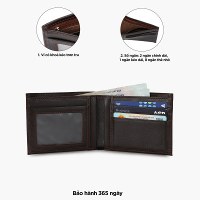 Ví nam da bò cầm tay chữ nhật hoạ tiết đường kẻ dọc IDIGO MW1 - 5059